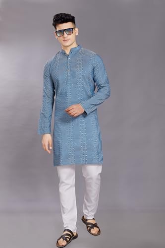 Image of DIVISIVE Men's Jequard Embroidered Art Silk Slim Fit Only Kurta