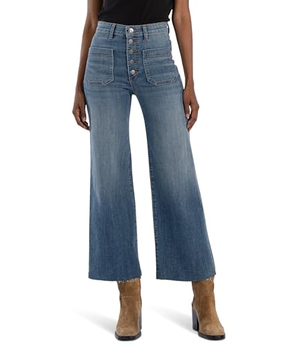KUT from the Kloth Women's Meg High Rise Wide Leg Expo Btn Raw Hem Patch Pockets