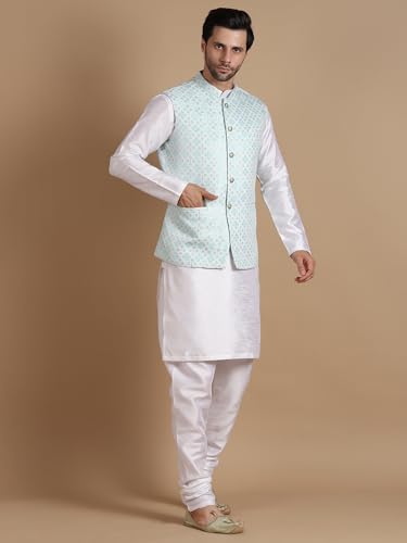Image of men's Silk Blend Kurta Pejama & Waistcot Set