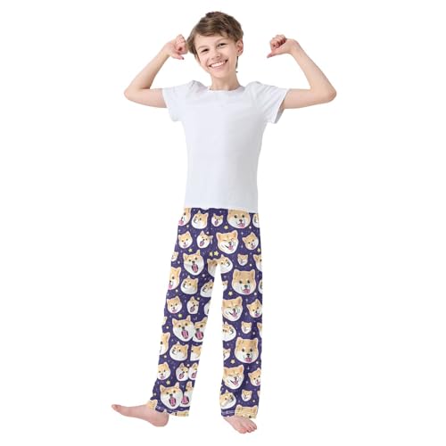 Corgi Dog with Stars Boys Long Pants Soft Trousers Elastic Waist Kids Lounge Bottoms with Pockets S-XL2