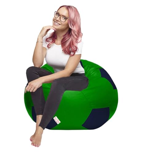 Image of RnS Rest 'n' Sleep - Bean Bag Football Chair Filled with Beans for Living Room, Bed Room for Relaxing, with 1 Year Warranty (Parrot Green /Navy Blue, XXXL)
