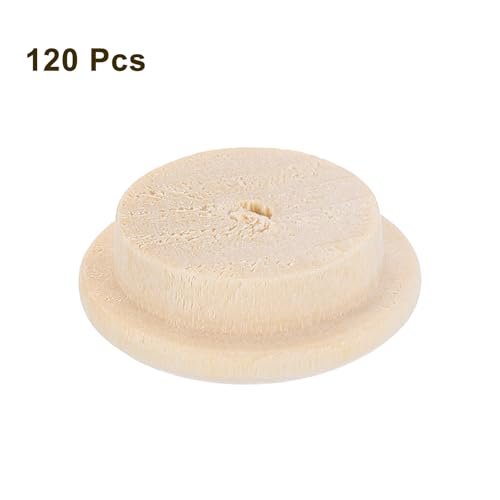 Image of uxcell 120Pcs Wood Button Plugs, 15mm / 0.59 inch Hardwood Screw Hole Plug Mushroom Wooden Caps Buttons Wood Plug for Furniture Woodworking Craft Decor (20mm x 15mm)