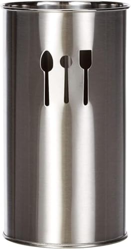 Image of 1 Pcs Stainless Steel Cutlery Holder 6'' (BIG) Round Kitchen Caddy, Crock, and Organizer for Cooking Spoons, Silverware, and Spatulas - Stylish Metal Container for Countertop, Silver