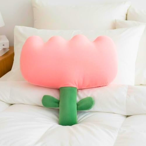 Image of Tickles Tulip Flower Soft Stuffed Plush Pillow Cushion for Kids Boys & Girls Birthday Gift Sofa Room Decor (Size: 30 cm Color: Pink & Green)