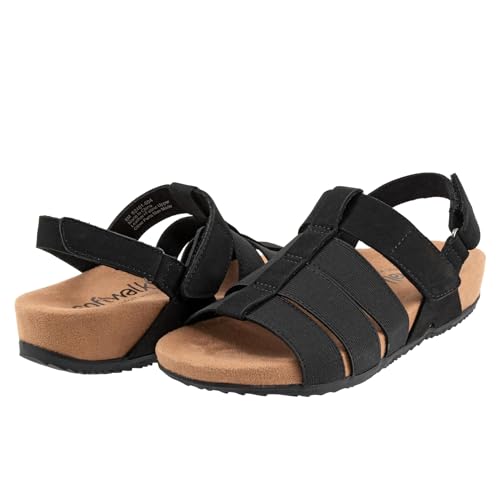 SoftWalk Women's Burnaby Flat Sandal, Black Nubuck, 5 UK