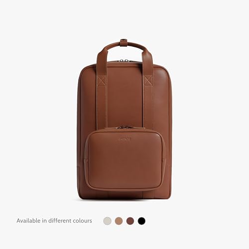Image of Monos Metro Backpack Vegan Leather - Water-Resistant Microfiber Travel Backpack with Laptop Compartment | Modular QuickSnap Front Kit, Hidden Anti-Theft Pocket | 18L Carry-On Bag | Mahogany