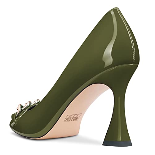 HDEUOLM Women Chunky Block High Heel Pointed Toe Pumps Slip-on Party Cute Classic 3.3 Inches Heels4