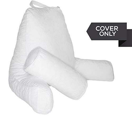 Image of Husband Pillow White COVER ONLY - For the Bedrest Cover Set - Support Bed Backrest Covers, Micro Plush Cover Including Detachable Neck Roll Pillow Cover
