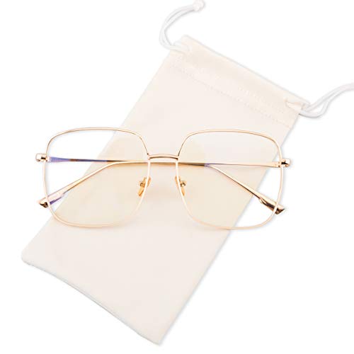 RTBOFY Blue Light Blocking Glasses Women Square Nerd Computer Glasses Oversized Eyeglasses Metal