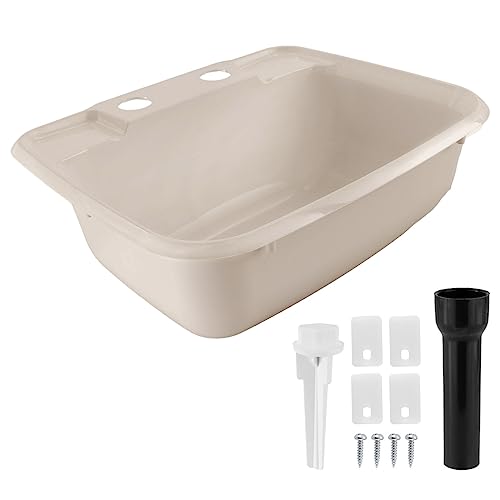RecPro Rectangle RV Bathroom Sink | Single Bowl Lavatory Sink | Camper Sink | Plastic (Tan)