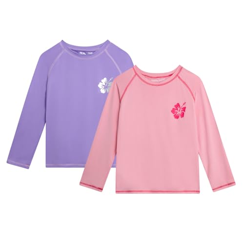 Real Love Toddler Girls Rash Guard - 2 Pack Quick Dry Sun Protection Girls Swim Shirt Long Sleeve Rash Guard Kids (2T-16), Size 5-6, Light Pink-Lilac