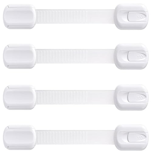 Booboo Baby (4 Pack) Child Proof Refrigerator Lock Fridge Door Locks | Baby Proof Your Cabinet Drawers Dishwasher Garbage Trash Can & Cupboards with Adhesive Locks Easy Installation No Tools Needed