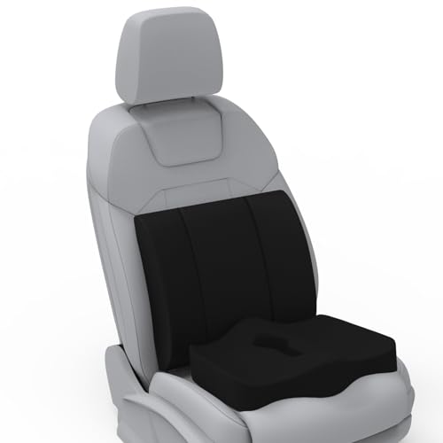 Image of Pillow Kit Memory Foam Back Support and Siting Cushion Ergonomic Adjust Sitting Position Relief Pain for Car or Office Chair. (Midnight Black, Lumbar)