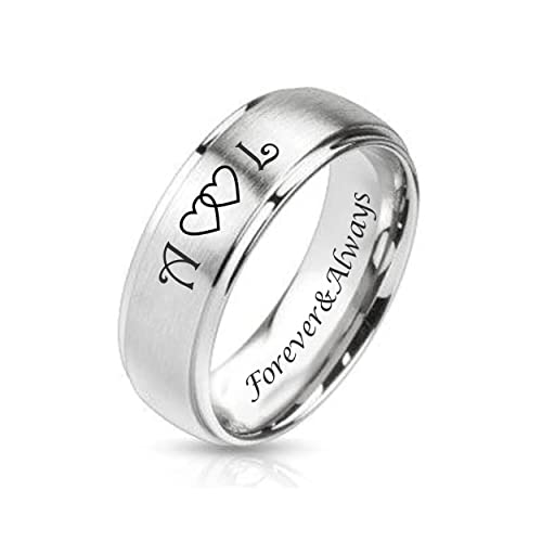 Personalized Two Tone Brushed With High Polished Edge Silver Dome Ring Custom Engraved Free In Any Language - Silver Wedding Band - 6mm - Ships from USA