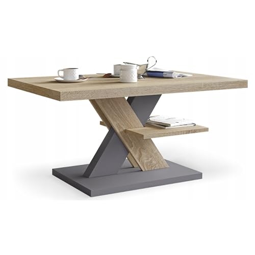 Viosimc Table Basse de Salon Moderne en Bois Chêne Sonoma et Gris – 90x60x45 cm, Design Épuré avec Étagère, Idéale pour Salon ou Coin Café