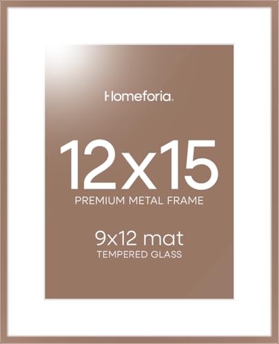 Image of Homeforia 12x15 Picture Frame Mocha, High End Metal 12x15 Poster Frames with Mat 9x12 for Photo, 12 x 15 Mocha Frame Matted to 9 by 12 Print, 15x12 Thin Hanging Frame, Tempered Glass, Wall Kit, Set of 2