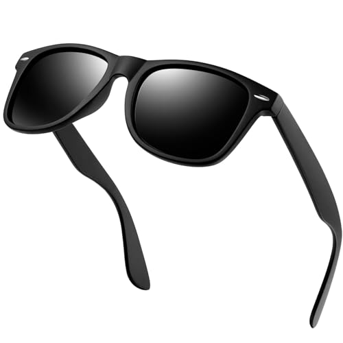 KANASTAL Gafas de Sol Mujer y Hombre Negras Polarizadas Oscuras Oculos de Sol Homem Cuadradas Vintage Retro Protección UV Conducir Pesca Black Sunglasses Men - Negro Mate
