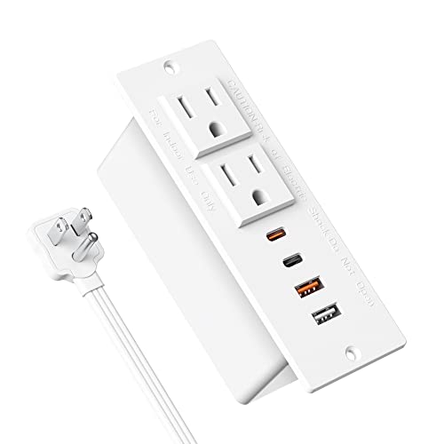 30W Usb C Recessed Power Strip,Flat Plug Power Strip,2 Outlets 4 Usb Ports,Furniture Flush Mount Desk Outlet,Recessed Outlet For Side Table/Sofa Table,10Ft Cord #TOP5