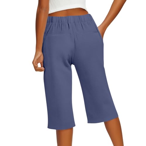 Capri Pants for Women Bermuda Shorts High Waisted Wide Leg Cropped Linen Pants Casual Palazzo Shorts with Pockets4