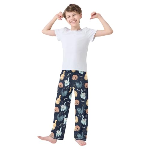 Kitten Cat Fish Bone Boys Long Pants Soft Trousers Elastic Waist Kids Lounge Bottoms with Pockets S-XL2