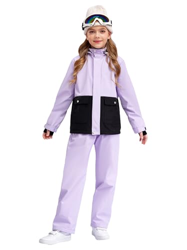 Jugaoge Kids Girls Warm Snowsuit Winter Windproof Snowboarding Ski Suit Hooded Snowmobile Coat with Pants Set