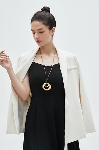 GelConnie Leather Necklace for Women Round Wooden Pendant Long Leather Choker Vintage Sweater Necklace Gold Chunky Boho Necklaces for Women2