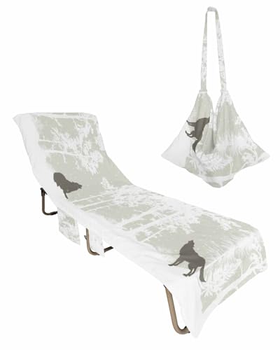 Forest Wolf Beach Lounge Chair Towel Cover, Soft Chaise Lounge Towel with Side Pockets Patio Pool Chairs Cover for Beach/Pool Sunbathing 29x85 White Pine Tree Grey Wild Animal