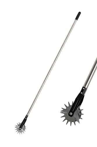 Generic Manual Rotary Lawn Edger, Sidewalk Manual Edger, 58.6 or 48 Inches Long, 3 or 4 Steel Sections with Ergonomic Grip, Pristine Lawn Care, Black & Silver, MLE-0-001