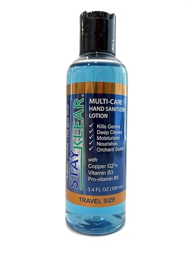 StayKlear New Multi-Care Hand Sanitizer Lotion (3.4 Fl Oz) Travel Size with Copper G2(R), Vitamin B3, and Pro-Vitamin B5; Orchard Scent