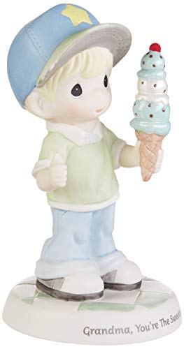 Precious Moments 193017 Grandma You're The Sweetest Boy with Ice Cream Cone Bisque Porcelain Figurine, Multicolor