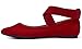FEVERSOLE Women's Fashion Elastic Ankle Strap Shoes Round Toe Ballet Flat Red Faux Suede Size 10 M US