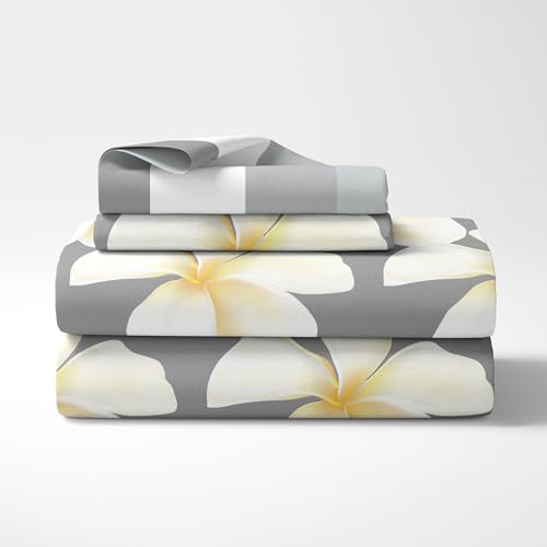 Loreto - A Quality Linen Brand 144 TC 100% Cotton Double Bedsheet with 2 Pillow Covers - White Flower, Grey