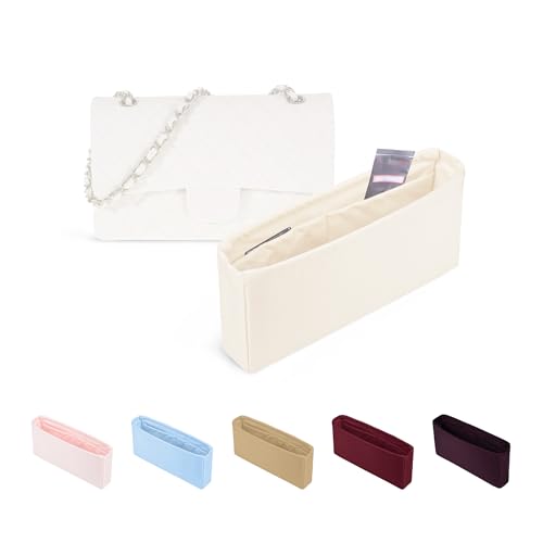 KINGS IN BAG Bolsa de aba clássica, inserção organizadora com cetim sedoso compatível com aba clássica Chanel Small 23, leve e suave (Craie, Chanel CF pequeno)