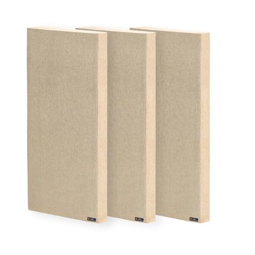 Image of Timber Acoustics | Sound Absorbing Panels | Sound Proofing for Room | Rockwool | German Pine | | Noise Absorber for Home | Room Acoustics & Soundproofing | 2' x 4' x 3 inch [SET OF 3] NRC > 0.90 (Beige)