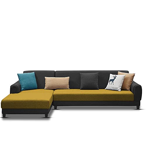 Image of Kraven LHS 6 Seater L Shape Sofa Set for Living Room (Yellow Black Fabric)