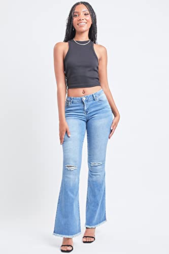 YMI Womens 1-Button Low-Rise Fray Hem Flare2