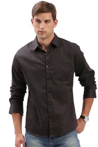 Image of SHOWOFFFF Men Solid Casual Shirt | Spread Collar Full Sleeves Cotton Shirt for Mens | Slim Fit Regular Length Shirt for Men's