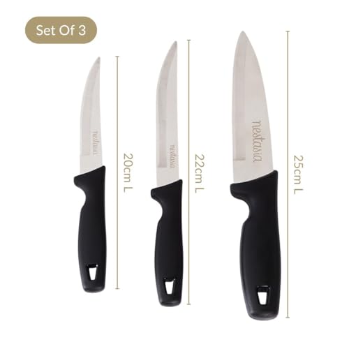 Image of Nestasia Stainless Steel Kitchen Knife Set of 3 for Home (10 Inch, 9 Inch, 8 Inch) - Rust-Resistant Sharp Vegetable Knife with Non-Slip Handle for Cutting, Chopping, Slicing & Cooking