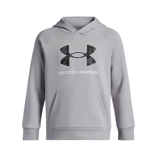 Under Armour Boys' Rival Fleece Big Logo Print Fill Hoodie, (011) Mod Gray / / Black, Large