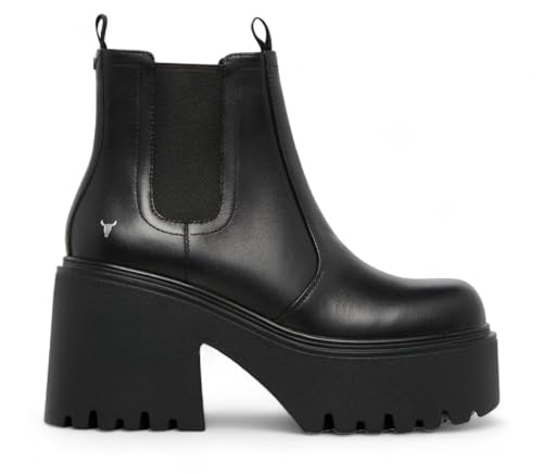 Windsorsmith Womens Black Leather Platform Ankle Chelsea Boots - Tricky