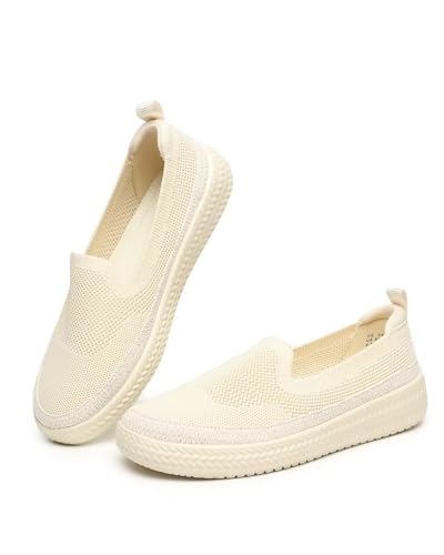 Women's Slip-on Loafers Flats Knit Walking Penny Shoes Soft Work Office Comfort Sneakers with Arch Support