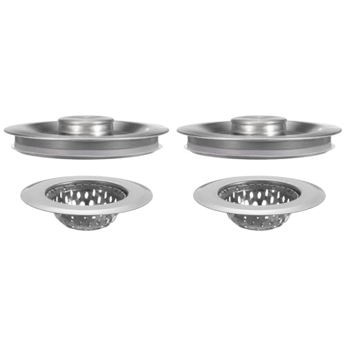 uxcell 2 Pcs Kitchen Sink Strainer Stoppers with Handle and Lid Universal Sink Drain Strainer Filter Kit Stainless Steel Cover Plug for Bathroom Kitchen Sink, Silver(1.3