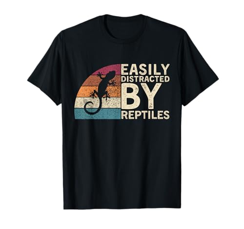 Retro Vintage Easily Distracted By Reptiles Funny Gecko Camiseta