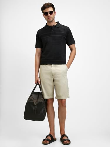 Image of Dennis Lingo Men's Cotton Black Stripes Regular Fit Button-Down Short Sleeve Polo Tshirt
