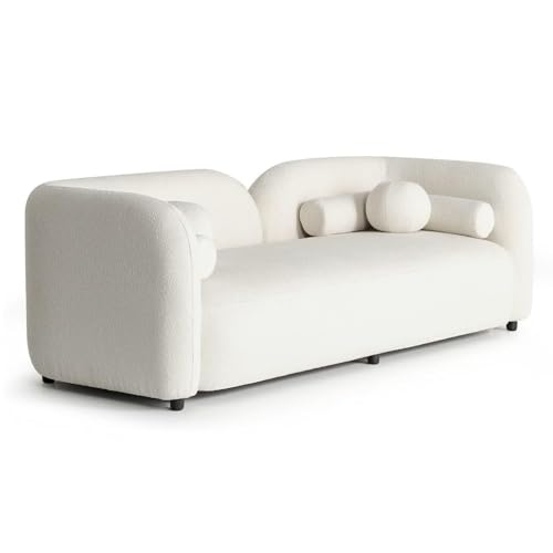 Image of CRAFTCITY Curved 3 Seater Cloud Sofa Upholstered 3 Seater Sofa for Living Room Bedroom Home Office Meeting Room Velvet Fabric Sofa (Beige)