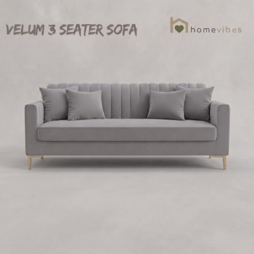 Image of Velum 3 Seater Sofa for Living Room & Office | Premium Fabric Upholstery | Solid Wood Frame | Comfortable Seating | 3 Years Warranty (Light Grey, 3 Seater Sofa)