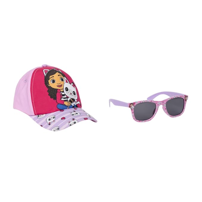 Set Gorra y Gafas de Sol de Gabby´s Dollhouse - Color Rosa - Protección UV 400 y Filtro de Categoría 3 - Gorra Infantil con Velcro Ajustable - Producto Original Diseñado en España