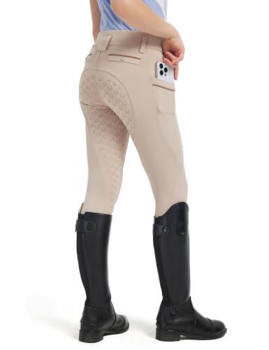 Image of FitsT4 Sports Girls Horse Riding Pants Full Seat Equestrian Pants Pockets
