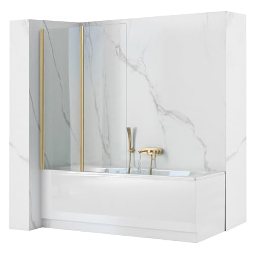 REA MAMPARA DE BAÑO AGAT 100 CM MAMPARA DE BAÑERA, ALTURA 140 CM (ORO CEPILLADO)