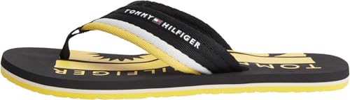 Tommy Hilfiger Sandalias de playa Hifiger FM0FM05903 con estampado de parches para hombre, color negro, talla 9